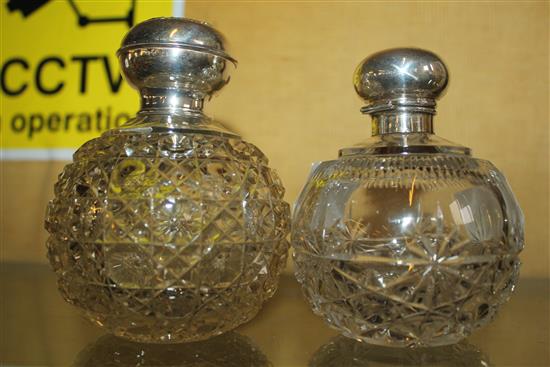 2 silver topped glass scent bottles